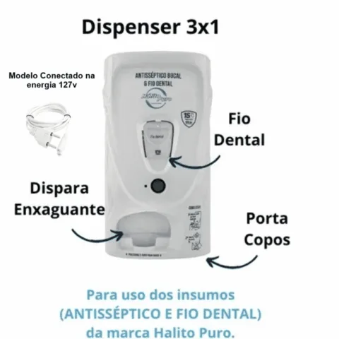 Dispenser 3 em 1 enxaguatório bucal hálito puro - 127v branco