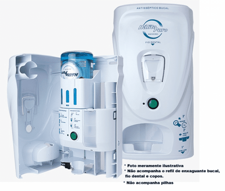 Dispenser 3 em 1 - Enxaguante Bucal Halito Puro - Modelo a Pilha Branco - Imagem 2