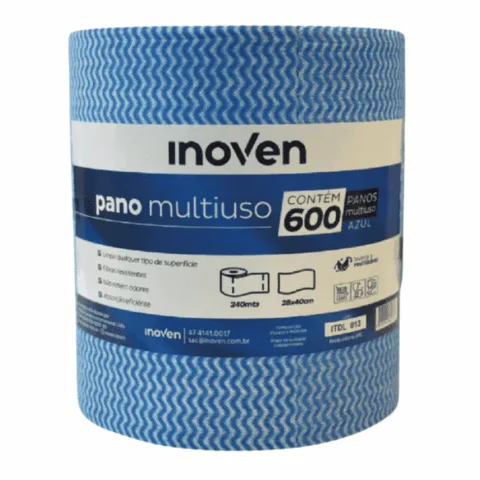Pano Multiuso Rolo com 240m Azul  Perflex com 600 panos de 28x40cm 35g/m² - INOVEN