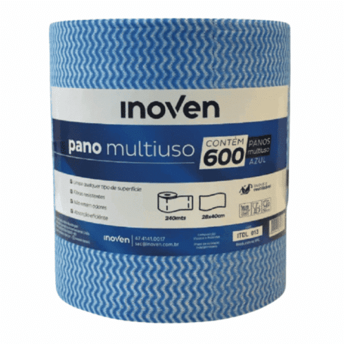Pano Multiuso Rolo com 240m Azul  Perflex com 600 panos de 28x40cm 35g/m² - INOVEN