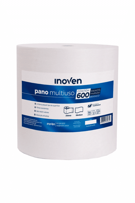 Pano Multiuso Rolo com 240m Branco Perflex com 600 panos de 28x40cm 35g/m² - INOVEN