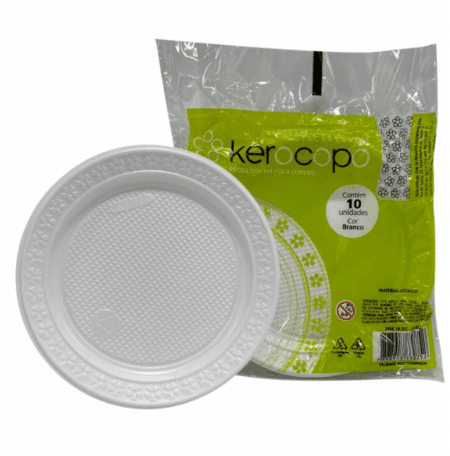 Prato descartável Raso Branco Kerocopo 15cm pcte 10 Un