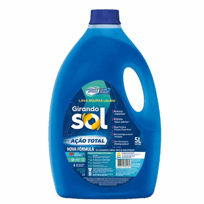 Sabão Líquido Lava Roupa Girando Sol Ação Total 5L