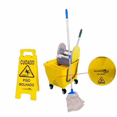 Kit 01 Bralimpia - Balde espremedor + cabo + garra + refil + placa sinalizadora - Bralimpia