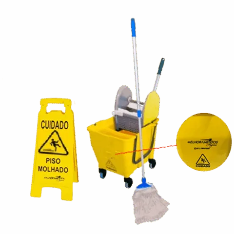 Kit 01 Bralimpia - Balde espremedor + cabo + garra + refil + placa sinalizadora - Bralimpia
