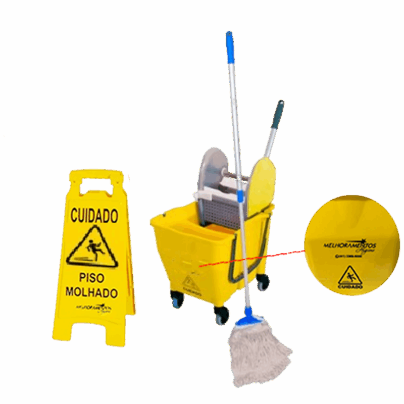 Kit 01 Bralimpia - Balde espremedor + cabo + garra + refil + placa sinalizadora - Bralimpia