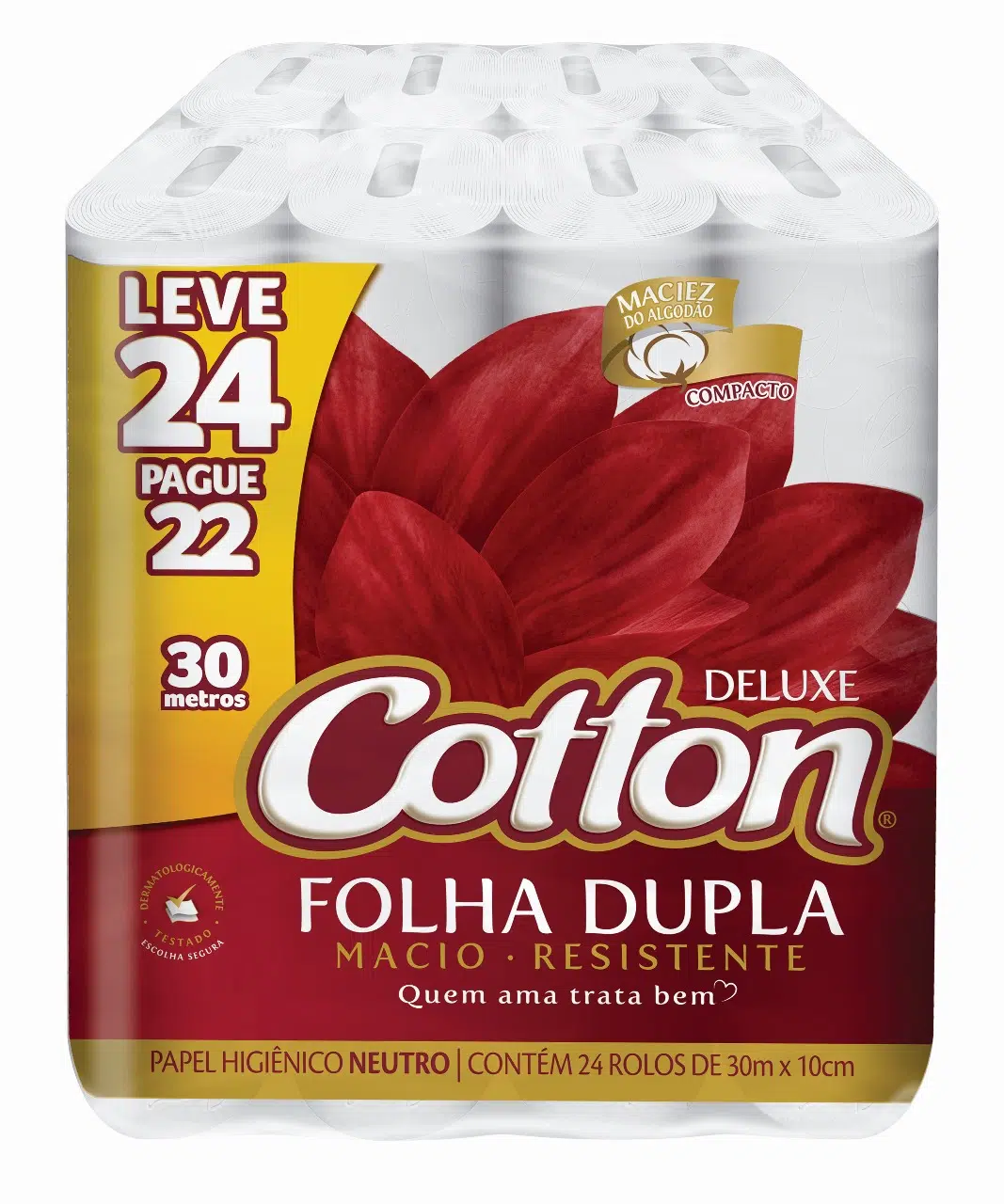Papel Higiênico Rolo Cotton folha dupla c/ 72 rolos de 30m