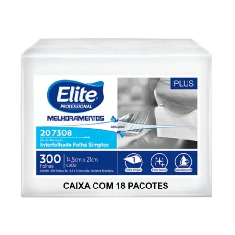 Guardanapo Interfolhado Folha Simples Plus c/ 18 pacotes de 300 folhas - Fast Food - Caixa com 5.400 folhas - Elite