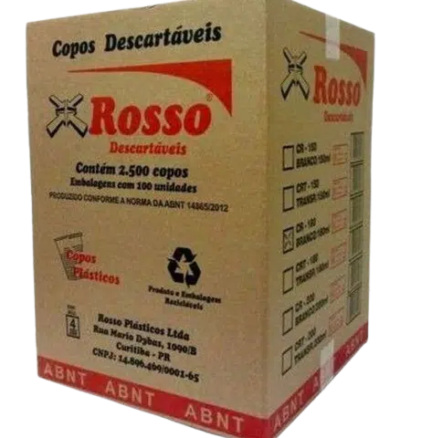 Caixa de Copo Branco 180ml com 25 resmas de 100 unidades - c/ 2.500 copos - Rosso