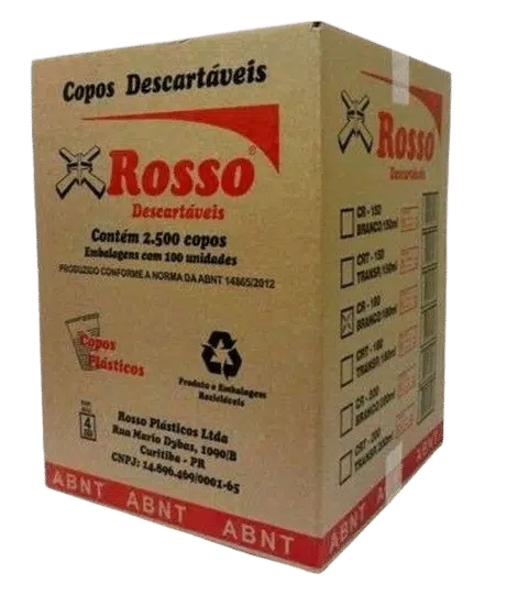 Caixa de Copo Branco 180ml com 25 resmas de 100 unidades – c/ 2.500 copos – Rosso