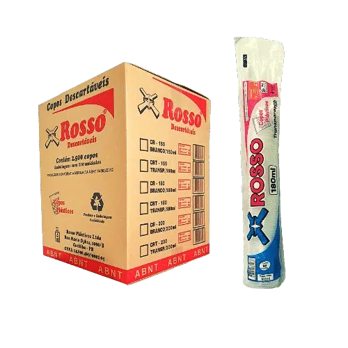 Caixa de Copo Transparente 180ml com 25 resmas de 100 unidades – c/ 2.500 copos – Rosso