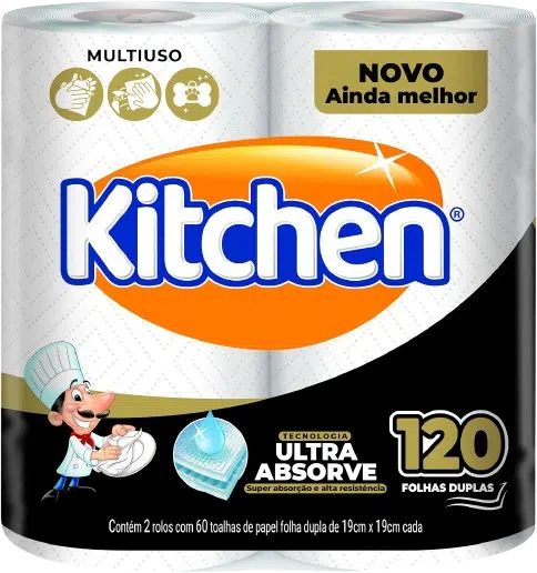 Toalha de papel em rolo kitchen pacote com 2 rolos – total 120 folhas